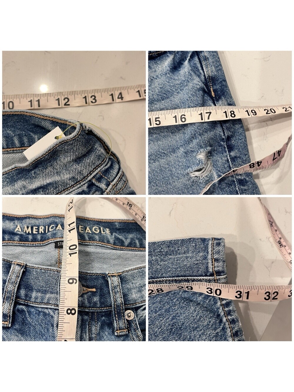 American Eagle 90s Straight Jeans Size 4 Distressed Ripped Medium Wash Y2K - Picture 4 of 9